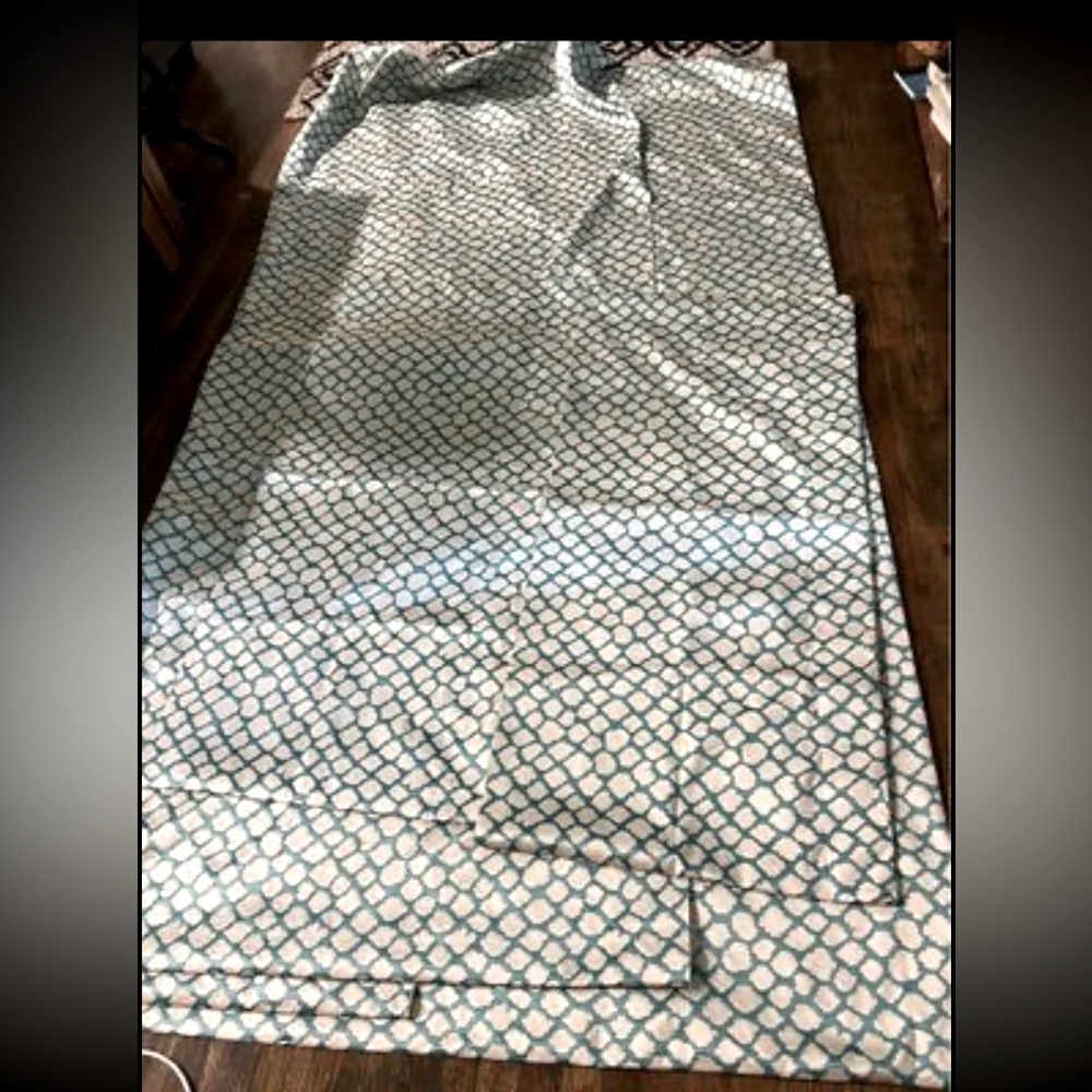 Thick Aqua And White Curtan Fabric Already Hemmed At 60” - 37” - 45”